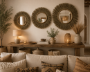 Handwoven Moroccan Raffia Sunburst Mirror – Natural Wall Décor | Paniery