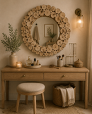 Handcrafted Moroccan Wood Slice Mirror | Natural Wooden Wall Mirror – Paniery