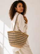Handwoven Kenyan Raffia Tote Bag – Black & Natural