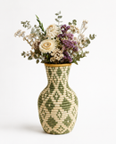 Handwoven Decorative African Vase – Green & Natural Artisan Basket Vase | Paniery