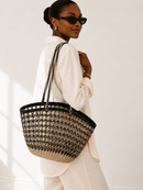Handwoven Kenyan Raffia Tote Bag – Black & Natural