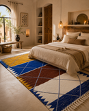 Luxury Handwoven Moroccan Berber Rug | Blue & Ochre Geometric Rug 250×150 cm