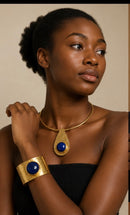 Recycled Vintage African Padlock Jewelry Set – Brass & Natural Stone