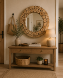Handcrafted Moroccan Wood Slice Mirror | Natural Wooden Wall Mirror – Paniery
