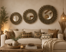 Handwoven Moroccan Raffia Sunburst Mirror – Natural Wall Décor | Paniery