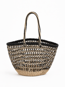 Handwoven Kenyan Raffia Tote Bag – Black & Natural