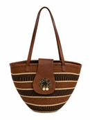Handwoven Kenyan Sisal Tote Bag with Leather & Beaded Closure