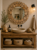 Handcrafted Moroccan Wood Slice Mirror | Natural Wooden Wall Mirror – Paniery