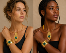 Recycled Vintage African Padlock Jewelry Set – Brass & Natural Stone