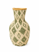 Handwoven Decorative African Vase – Green & Natural Artisan Basket Vase | Paniery