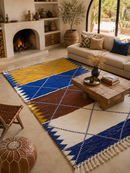 Luxury Handwoven Moroccan Berber Rug | Blue & Ochre Geometric Rug 250×150 cm