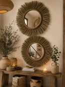 Handwoven Moroccan Raffia Sunburst Mirror – Natural Wall Décor | Paniery