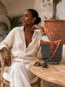 Kenyan Handwoven Leather Tote Bag – Black & Natural