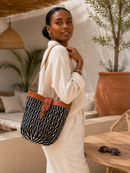 Kenyan Handwoven Leather Tote Bag – Black & Natural