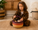 Mini Handwoven Bolga Basket – Terracotta & Plum