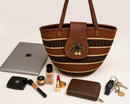 Handwoven Kenyan Sisal Tote Bag with Leather & Beaded Closure