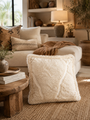 Luxury Moroccan Berber Pouf – Handwoven Ivory Wool Ottoman | 70 cm
