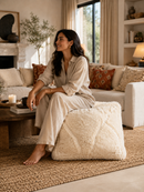 Luxury Moroccan Berber Pouf – Handwoven Ivory Wool Ottoman | 70 cm