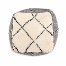 Luxury Handmade Berber Pouf – Ivory & Black Geometric Wool Ottoman – 70 cm