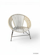 Paniery Atlas Chair, handwoven white recycled fishing lines, sculptural modern design, suitable for indoor/outdoor use.
