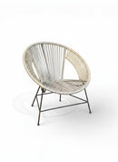 Paniery Signature Atlas Chair, handwoven white recycled fishing lines, modern sculptural design, indoor/outdoor use.