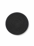 Paniery handwoven black sisal and raffia flat plate with concentric spiral design, 30cm diameter.
