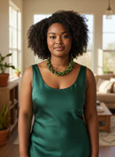 Paniery handmade Kenyan choker necklace with double rings and green beads.