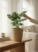 Paniery mini handwoven vase in natural fiber, 20 cm, Rwanda. Perfect for styling shelves and small spaces.
