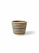 Paniery mini handwoven vase from Rwanda, natural fibers with black horizontal stripes, 20 cm height, perfect for small spaces.
