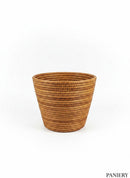 Paniery mini handwoven vase from Rwanda, made of natural fibers, 20 cm tall, with a textured, simple design.