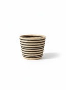 Paniery mini handwoven vase from Rwanda, natural fibers with black horizontal stripes, 20 cm height, ideal for small spaces.