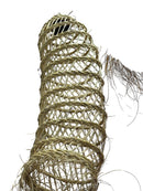 Paniery handwoven natural raffia lampshade with a sculptural, open weave design. Warm, textured lighting.