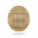 Paniery handwoven natural raffia lampshade with a sculptural, oval shape and open weave detail. Creates ambient light.