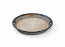 Paniery Senegal handwoven serving tray, 50cm, natural fibers with black leather trim and handles.