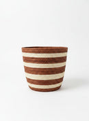 Paniery mini handwoven vase with brown and cream stripes, made from natural fibers, 20 cm tall.
