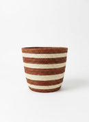 Paniery mini handwoven vase from Rwanda, 20 cm, with brown and cream horizontal stripes, made from natural fibers.