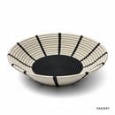 Paniery handwoven sweetgrass basket with black sunburst design, 50 cm diameter, natural and black.
