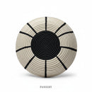 Paniery handwoven sweetgrass basket with black sunburst design, 50 cm diameter, for wall art or decor.