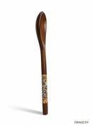 Paniery hand-carved wooden serving spoon with colourful Maasai beadwork on the handle. Ideal for kitchen decor.