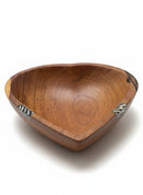 Paniery handcrafted wooden heart bowl with natural African design and zebra stripe inlay. Ideal for serving or decor.