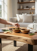 Paniery handcrafted wooden serving bowl with African multi-section design, perfect for appetizers.