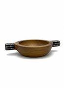 Paniery handcrafted wooden serving bowl with black and white patterned handles, perfect for serving or display.