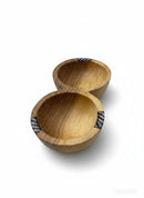Paniery handcrafted wooden serving bowl with a unique African multi-section design and zebra-striped inlay.