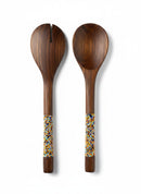 Paniery hand-carved wooden serving spoons with colourful Maasai beadwork handles, one with a fork tip.