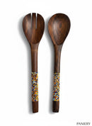 Paniery hand-carved wooden serving spoons with Maasai beadwork handles in multicoloured beads.