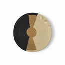 Paniery 40cm round woven sweetgrass tray with black, tan, and natural geometric design. Can be used as decor or for organizing.