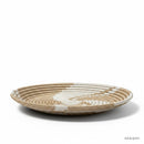 Paniery beige and cream woven decorative wall basket with spiral pattern, made from natural fibers.